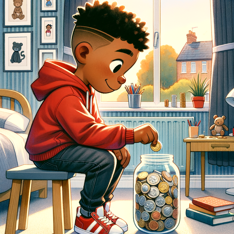 Remi counting his collection jar