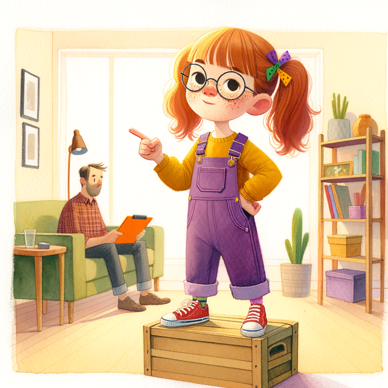 Maisie on milk crate with clipboard